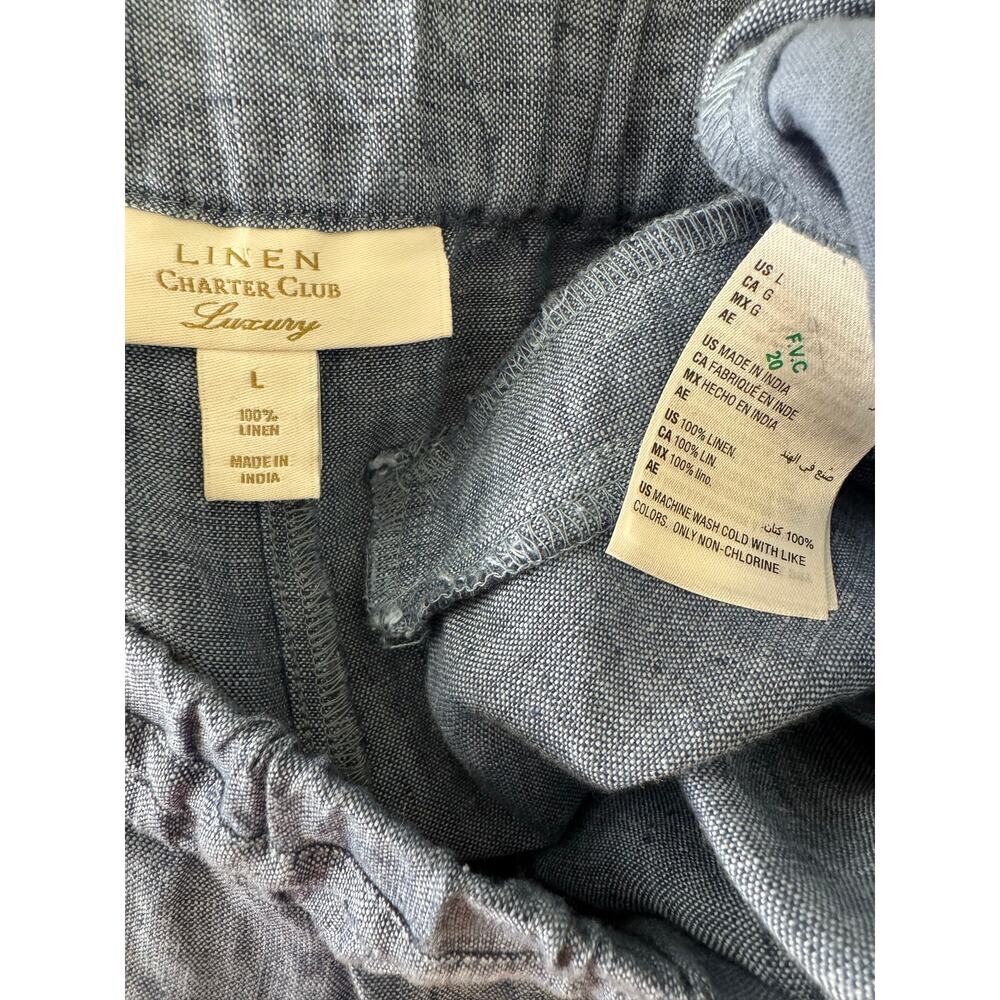 Charter Club 100% Linen Pull On Wide Leg Pants Blue Large - Picture 10 of 13